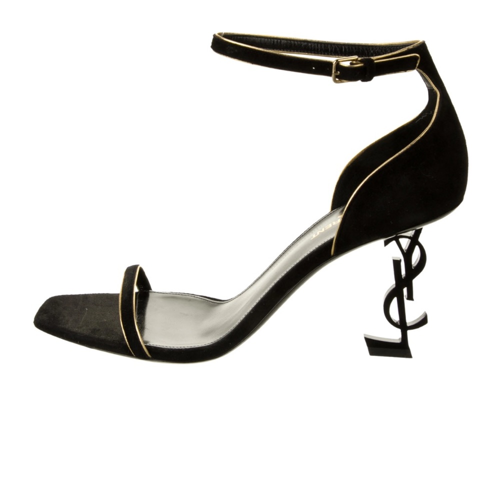 New Saint Laurent Opyum YSL logo suede black heels Sandals size 40